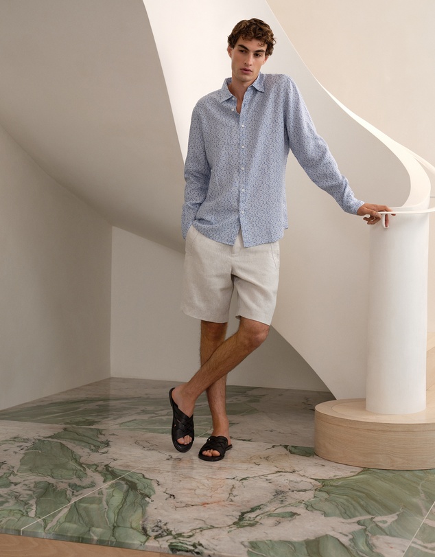 Trenery - Heath Linen Long Sleeve Shirt in Faded Blue