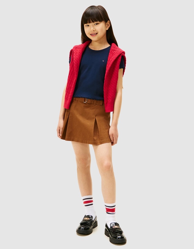 Tommy Hilfiger - Ruffle Trim Ribbed Extra Slim T-Shirt- Kids