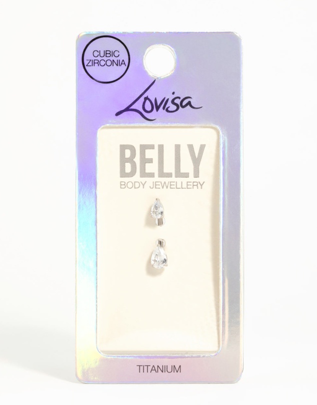 Lovisa - Titanium Cubic Zirconia Pear Belly Bar