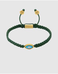 Nialaya Jewellery - Men's Dark Green String Bracelet with Gold Evil Eye