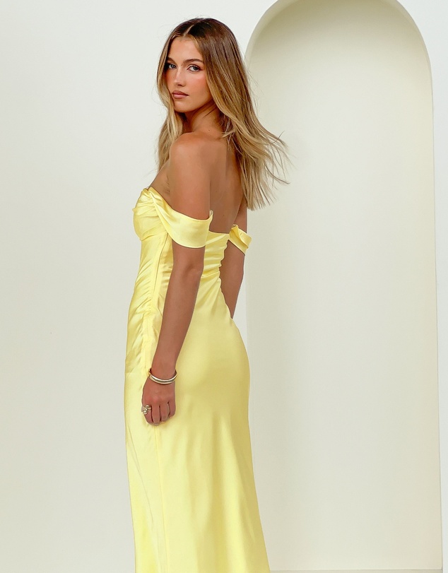 Beginning Boutique - Ella Light Yellow Off Shoulder Formal Maxi Dress