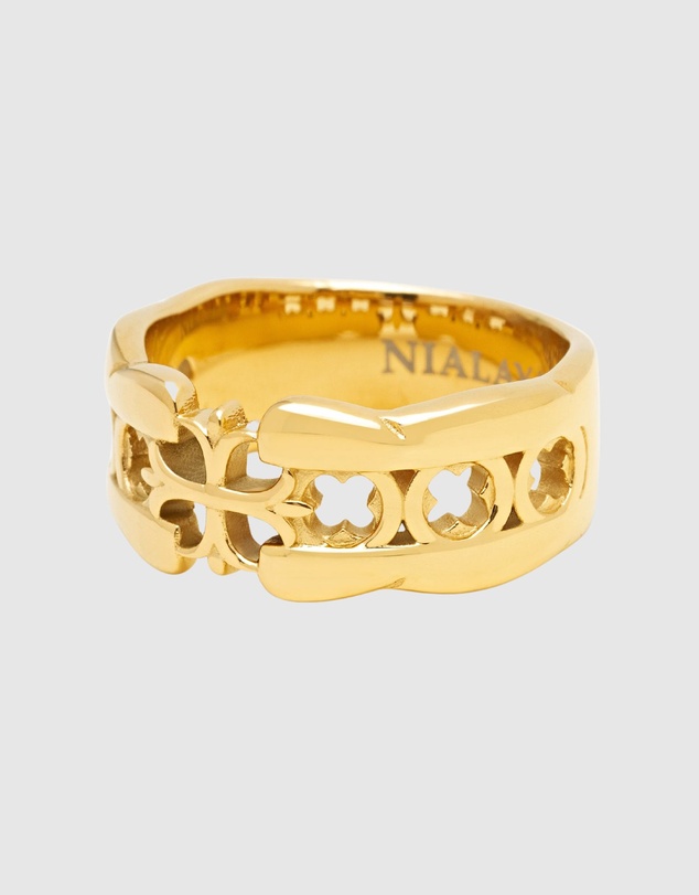 Nialaya Jewellery - Men's Cross Band Ring with Gold Plating