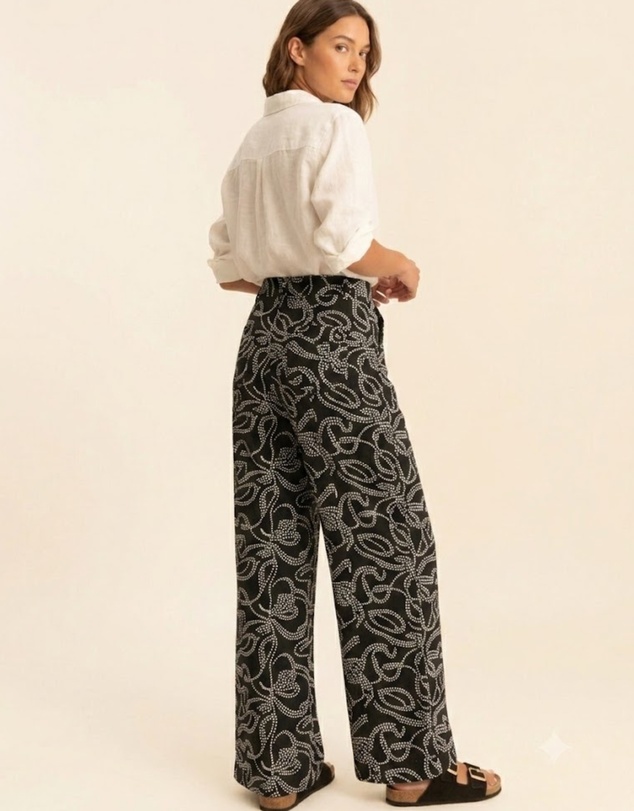 Emme | Max Mara Group - Black Embroidered Cotton Linen Blend Trousers