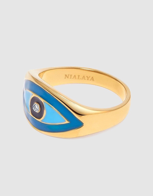 Nialaya Jewellery - Men's Evil Eye Ring