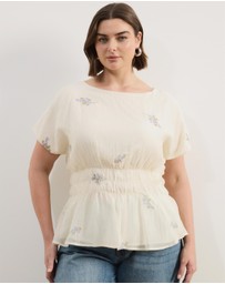 Atmos&Here Curvy - Embroidered Gathered Top