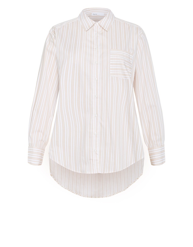 City Chic - Plus size Chiara Oversized Longline Stripe Cotton Shirt - taupe