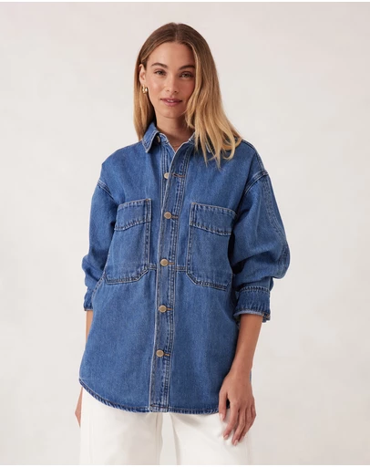 Ceres Life - Bobbi Side Pocket Denim Shacket