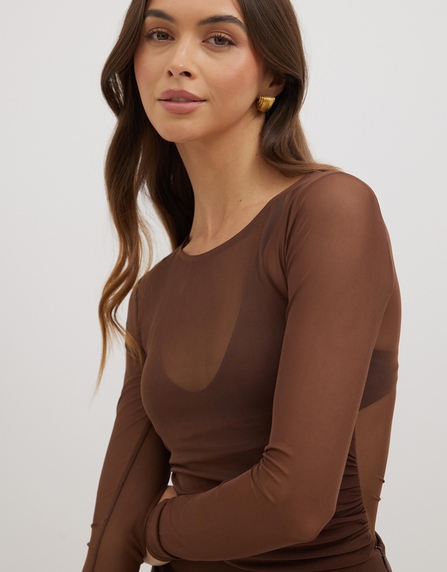Dazie - Lay Low Check Mesh LS Top