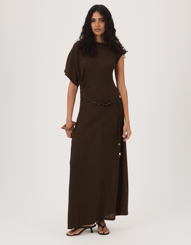 Atmos&Here - Maeve Textured Jersey Midi Dress with Beaded Belt
