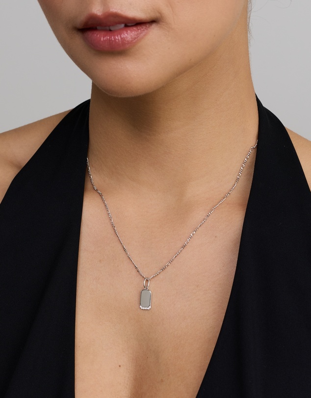 Michael Hill - Engravable Cut Corner Tag Pendant with Cubic Zirconia in Sterling Silver