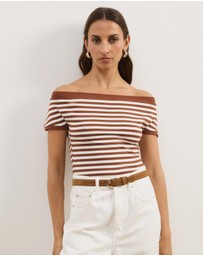 Atmos&Here - Esme Stripe Jersey Off Shoulder Top