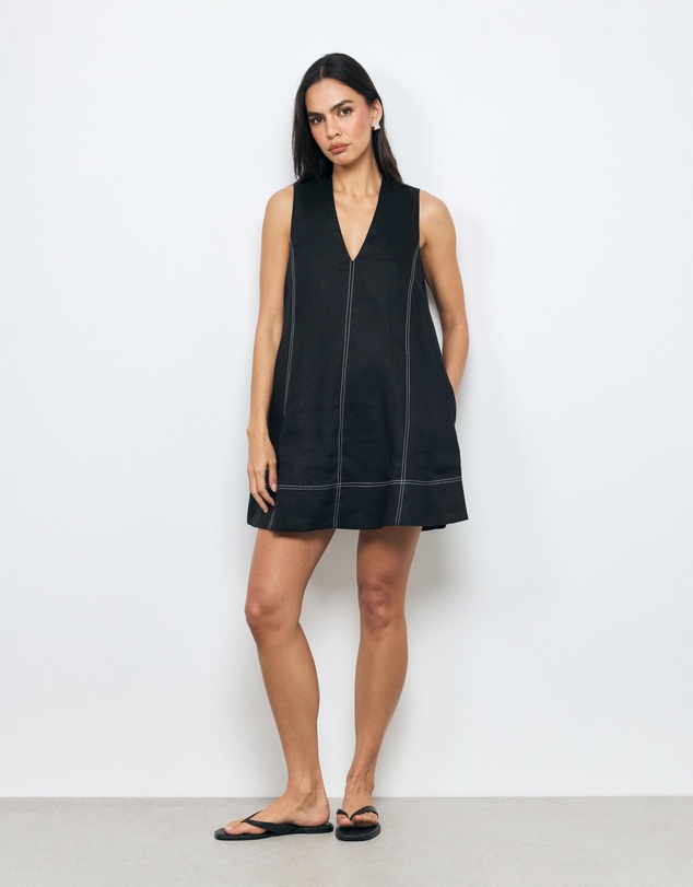 AERE - Anni Contrast Stitch Linen Mini Dress