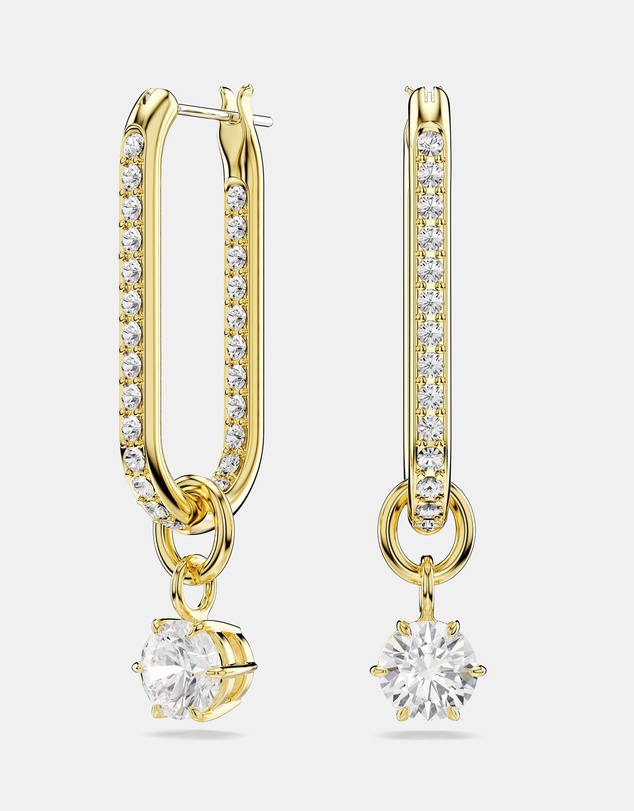 Swarovski - Constella Drop Earrings, Round Cut, White, 18K Gold Finish