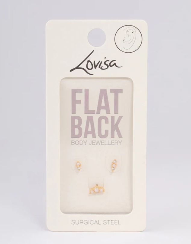 Lovisa - Gold Plated Surgical Steel Pearl Flat Back Pack