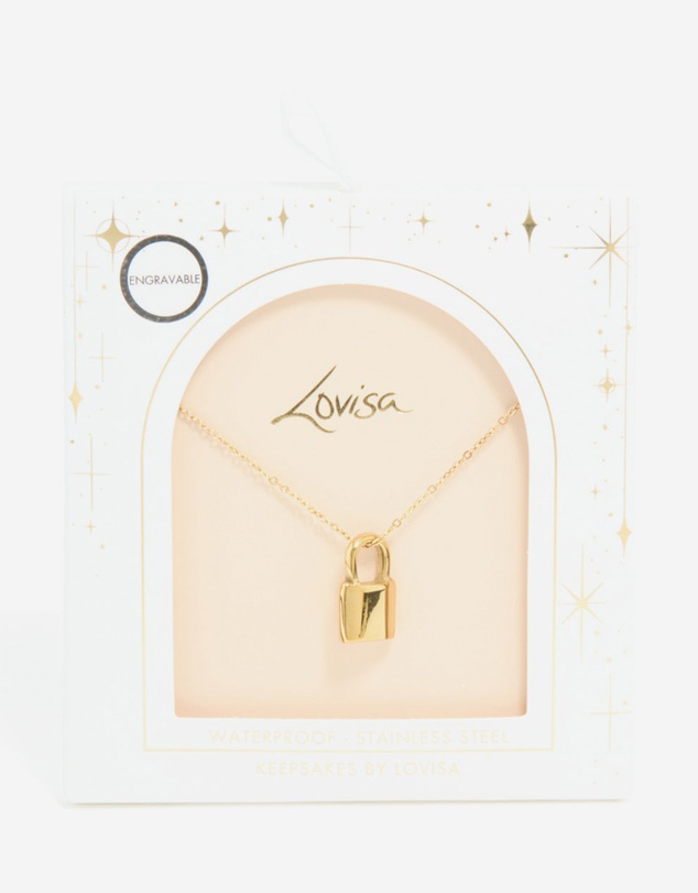 Lovisa - Waterproof Gold Plated Stainless Steel Lock Pendant Necklace
