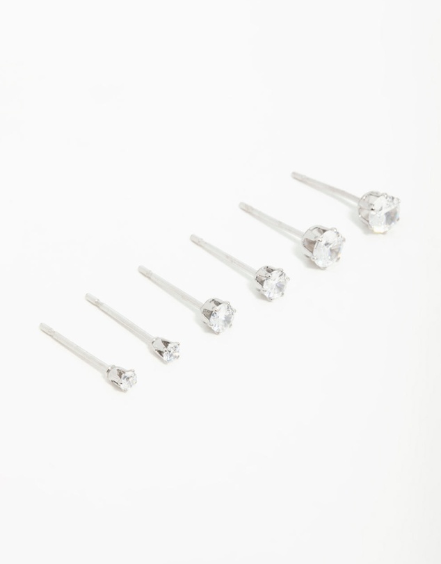 Lovisa - Surgical Steel Cubic Zirconia Stud Earrings 3-Pack