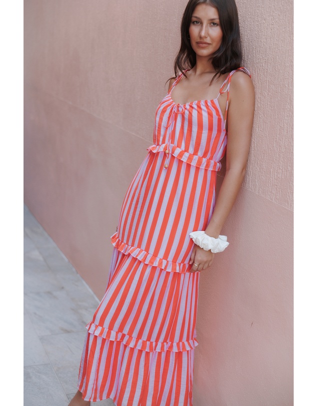 Petal & Pup - Lovella Maxi Dress - Pink/Red Stripe