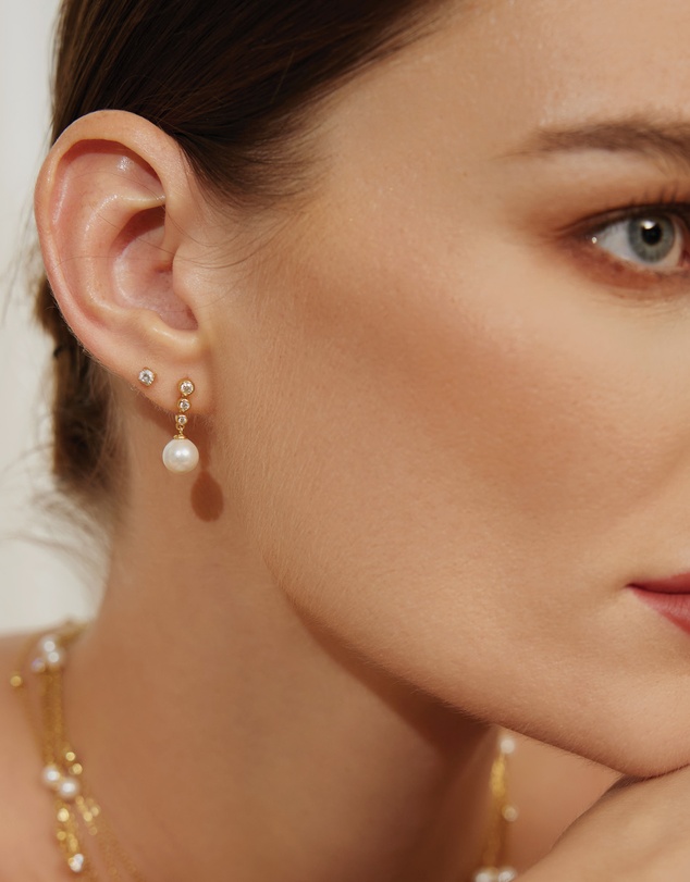 Ania Haie - Ania Haie Gold Tennis Beaded Stone Pearl Drop Stud Earrings