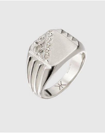 Kuzzoi - ICONIC EXCLUSIVE - Artisan Floral Scroll Signet Ring in 925 Sterling Silver