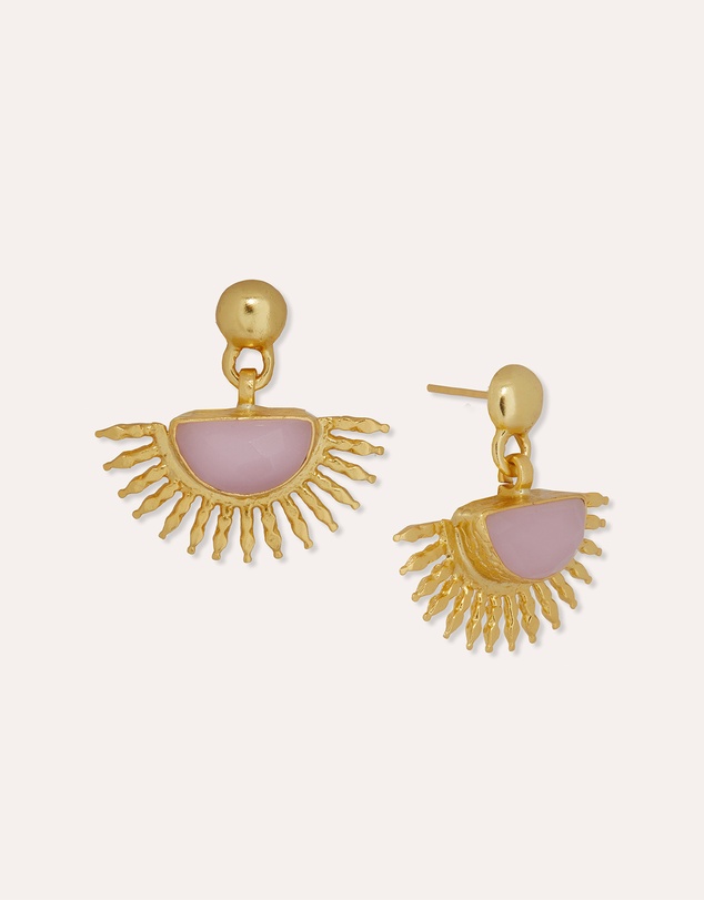 Ottoman Hands - Sunrise Rose Quartz Drop Stud Earrings