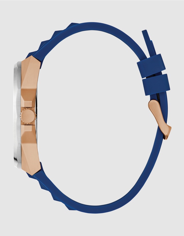 GUESS - GUESS Dashboard Rose Gold-Tone Case Blue Silicoen Strap
