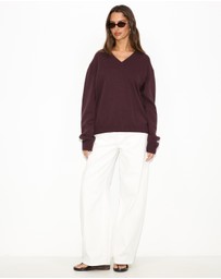 Dazie - Zara V-Neck Cotton Knit Jumper