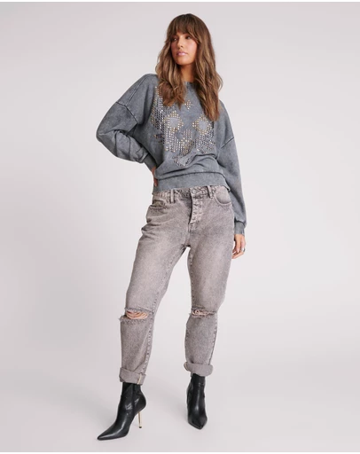 ONE TEASPOON - Saints Low Waist Boyfriend Denim Jeans - Dusty Smoke