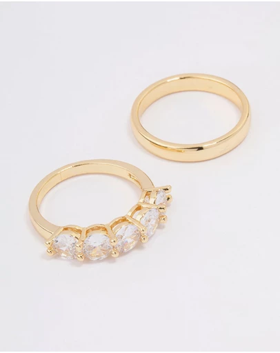 Lovisa - Gold Plated Round Cubic Zirconia Double Band Ring