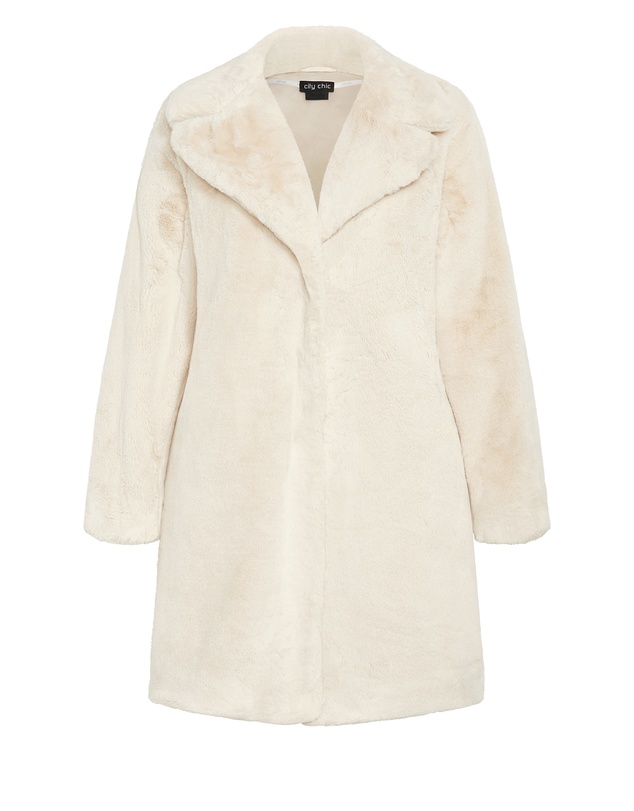 City Chic - Plus size Remi Faux Fur Coat - cream