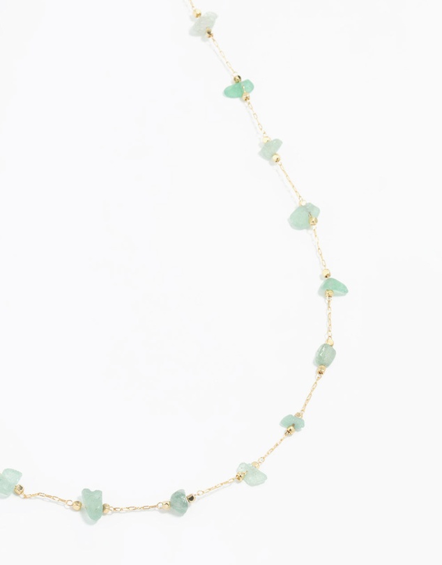 Lovisa - Gold Plated Green Semi-Precious Station Necklace