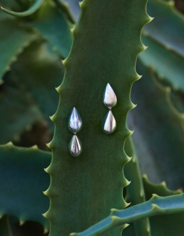 Najo - Liora Double Drop Silver Stud Earring