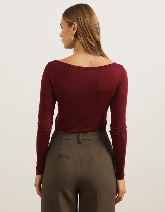 Atmos&Here - Wool Blend Boat Neck Long Sleeve Top