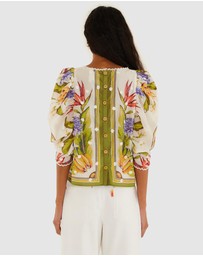 Farm Rio - Tropical Scarf Sand Green Blouse