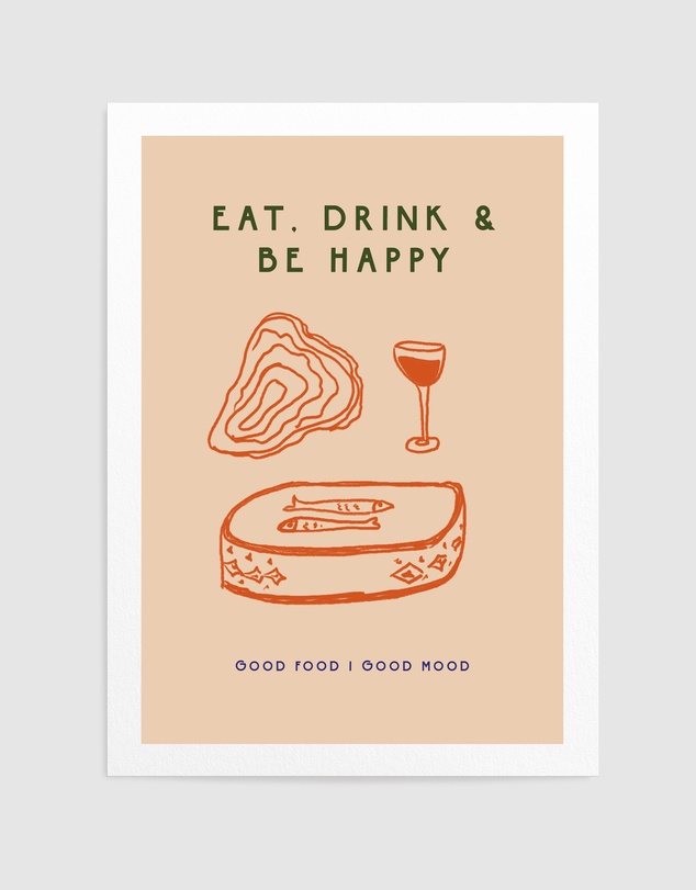 Olive et Oriel - Eat Drink Be Happy by Treechild Art Print