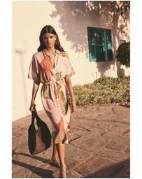 NEXT - Short Sleeve Tie Waist Midi Shirt Dress with Linen