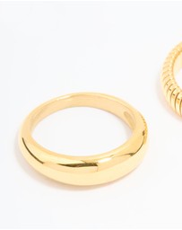 Lovisa - Waterproof Gold Plated Stainless Steel Ridge & Smooth Rings 2-Pack