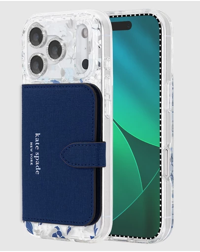 Kate Spade - Kate Spade Flowerbed Blue MagSafe Wallet Bundle for iPhone 17 Pro Max