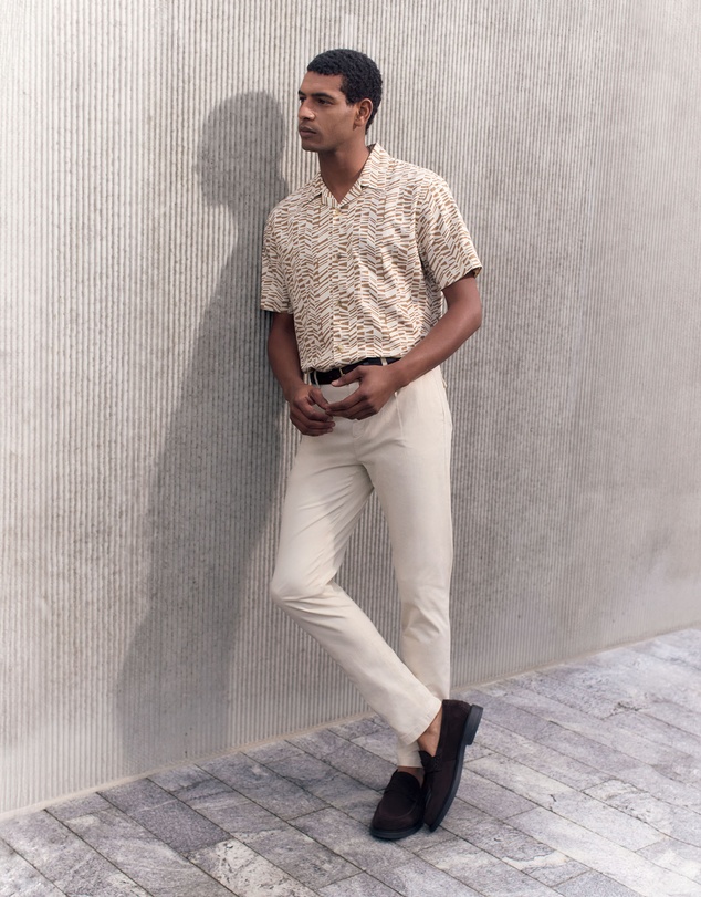 Trenery - Geo Stripe Relaxed Short Sleeve Shirt in Cognac