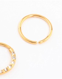 Lovisa - Gold Plated Titanium Cubic Zirconia Textured Nose Ring Pack
