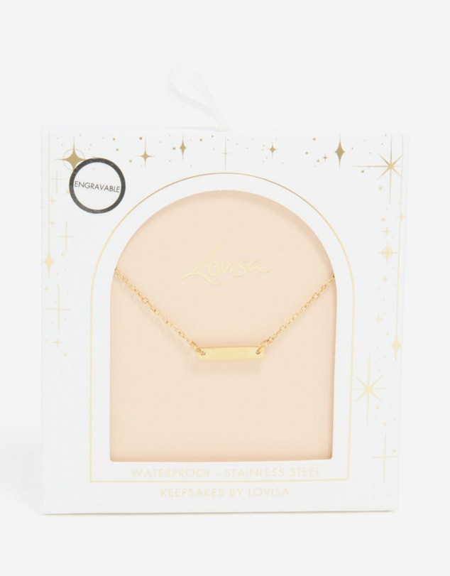 Lovisa - Waterproof Gold Plated Stainless Steel Mini Engravable Bar Necklace