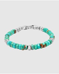 Nialaya Jewellery - Men's Hexagon Beaded Bracelet with Turquoise and Silver