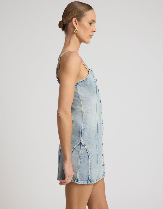 ONE TEASPOON - Riviera Fitted Strappy Mini Denim Dress - Hendrixe Blue