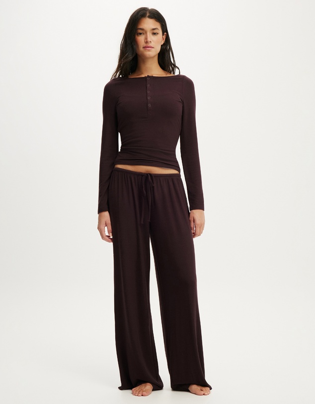 Cotton On Body - Super Soft Boat Neck Henley Long Sleeve Top