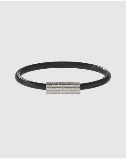 GUESS - Silver-Tone Black Leather Bracelet