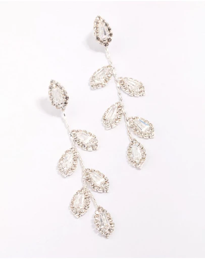 Lovisa - Silver Diamante Leaf Drop Earrings
