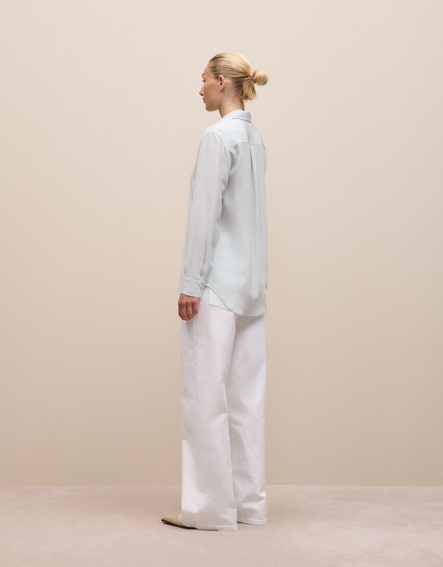 Trenery - Silk Concealed Placket Shirt in Faint Blue