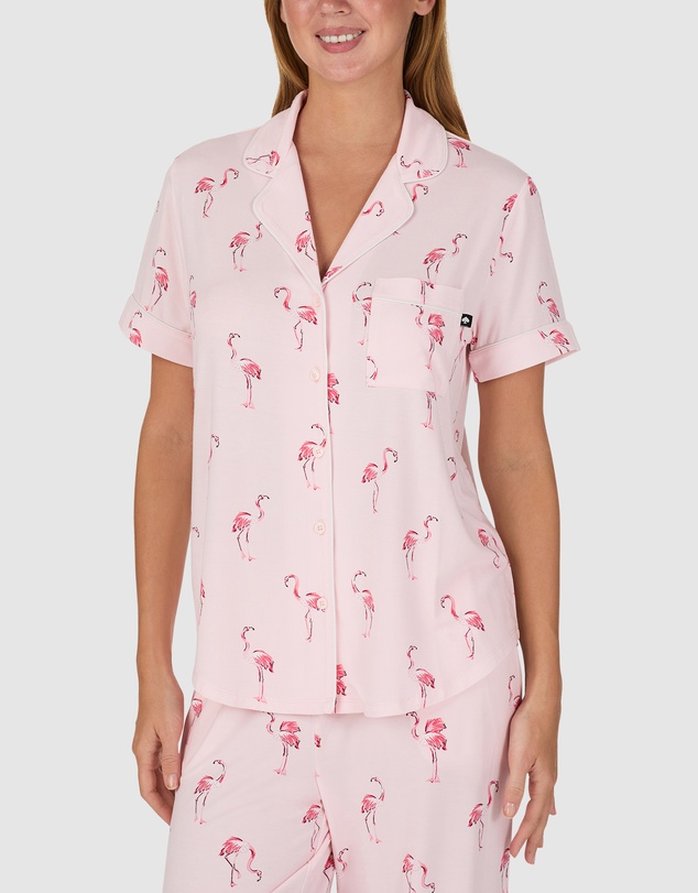 Kate Spade - Printed Modal Button Up Short Sleeve Long Pyjama Set
