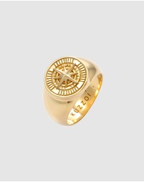 Kuzzoi - ICONIC EXCLUSIVE - Ring Signet Trend Compass Oxidised in 925 Sterling Silver gold plated