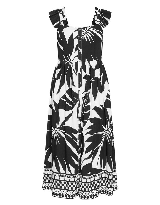 City Chic - Plus size Mirage Oasis Print Tie Back Maxi Dress - ivory