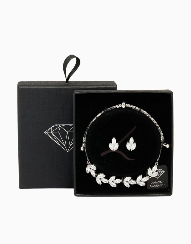Lovisa - Silver Diamante Vine Toggle Bracelet & Earrings Set